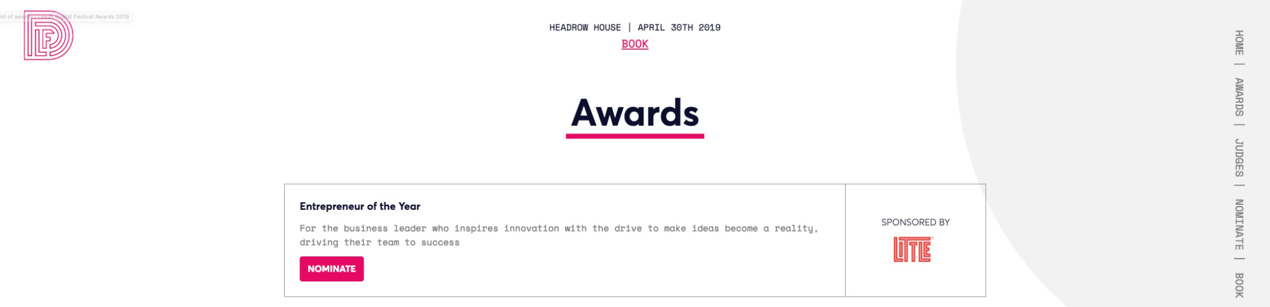 Screenshot of the award being sponsored by LITTLE at this year's Leeds Digital Festival Award website