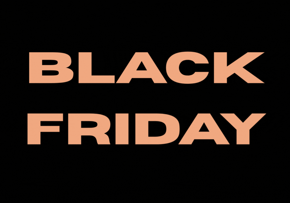 Black Friday orange text on black background moving side to side