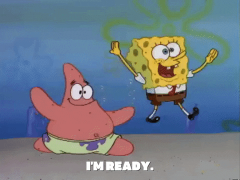 Spongebob running from patrick saying I'm ready gif