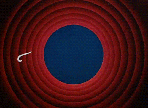 That's all folk in white text across red and blue screen